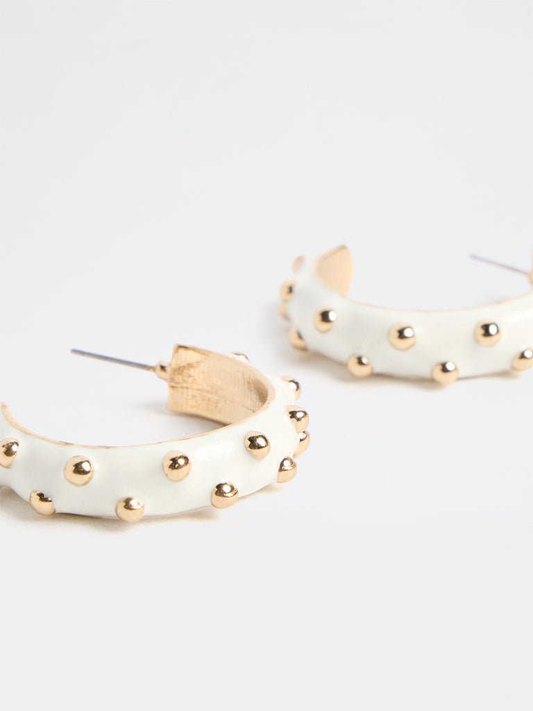 Westside Accessories White Studded Statement Hoop Earrings
