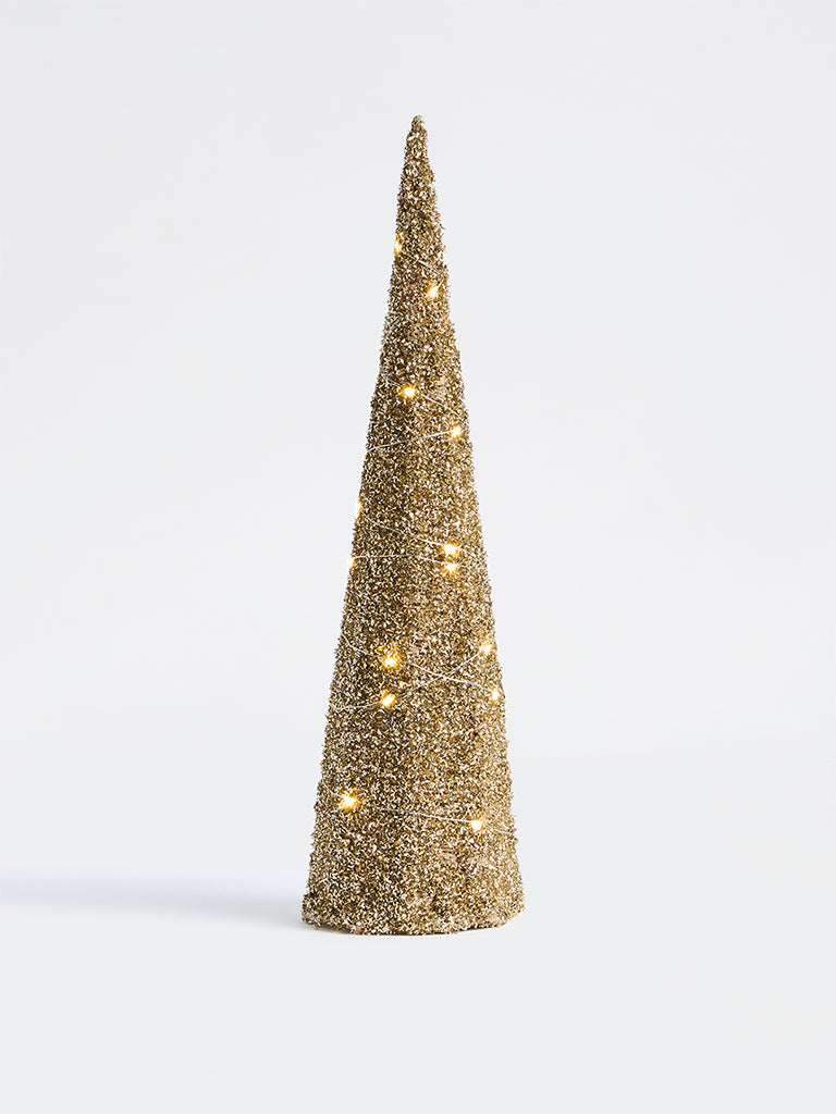 Westside Home Gold Tinsel Xmas Table Tree with Lights