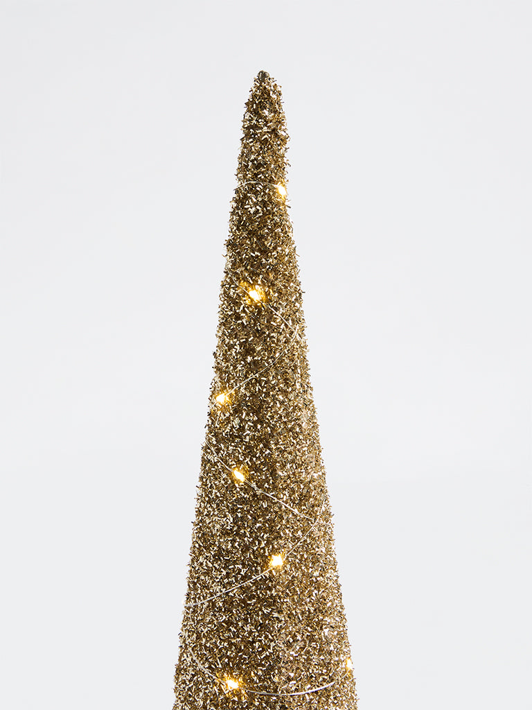 Westside Home Gold Tinsel Xmas Table Tree with Lights