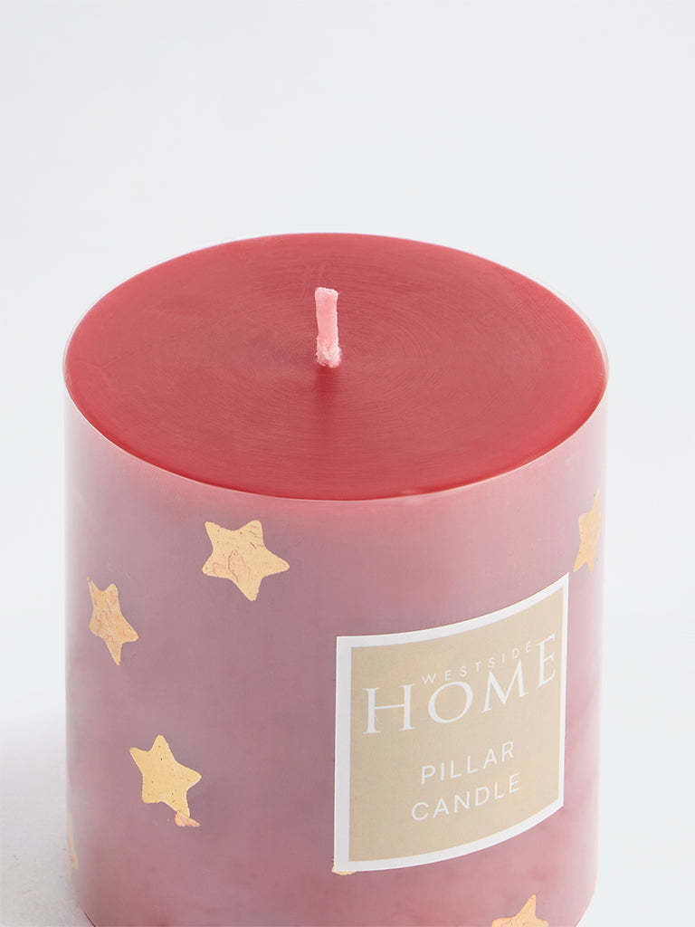 Westside Home Red Star Printed Pillar Candle