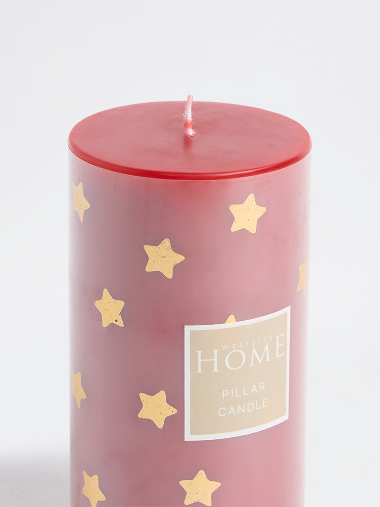 Westside Home Red Star Printed Pillar Candle