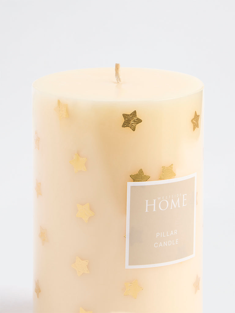 Westside Home Cream Star Foil Detail Pillar Candle