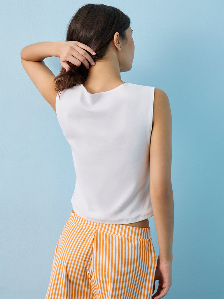 Superstar White Solid Cotton-Blend Tank Top