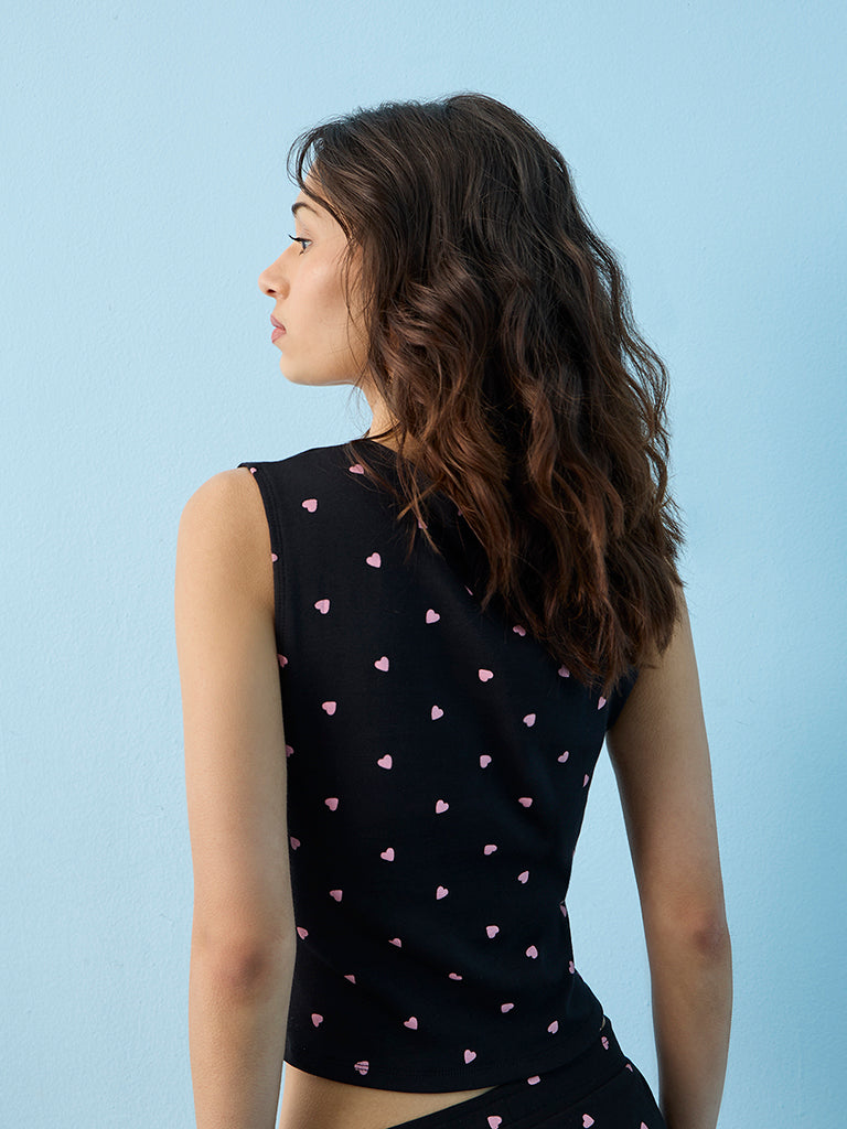 Superstar Black Heart Printed Cotton-Blend Top