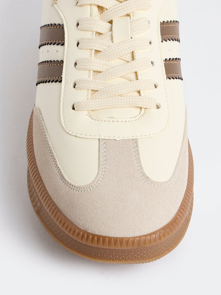 SOLEPLAY Cream Striped Lace-Up Sneakers