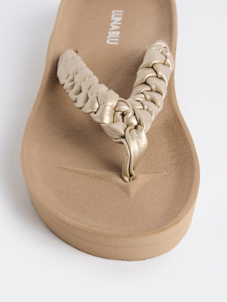 LUNA BLU Light Taupe Braided Thong-Strap Flip-Flops