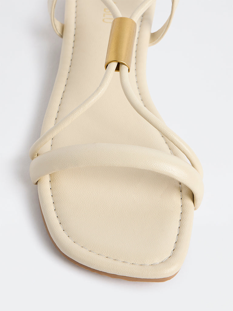 LUNA BLU Ivory Metal-Detailed Slingback Sandals