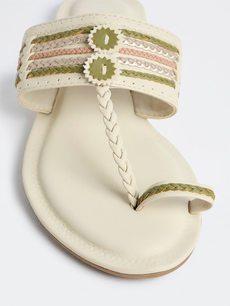 LUNA BLU Ivory Braided Kolhapuri Sandals