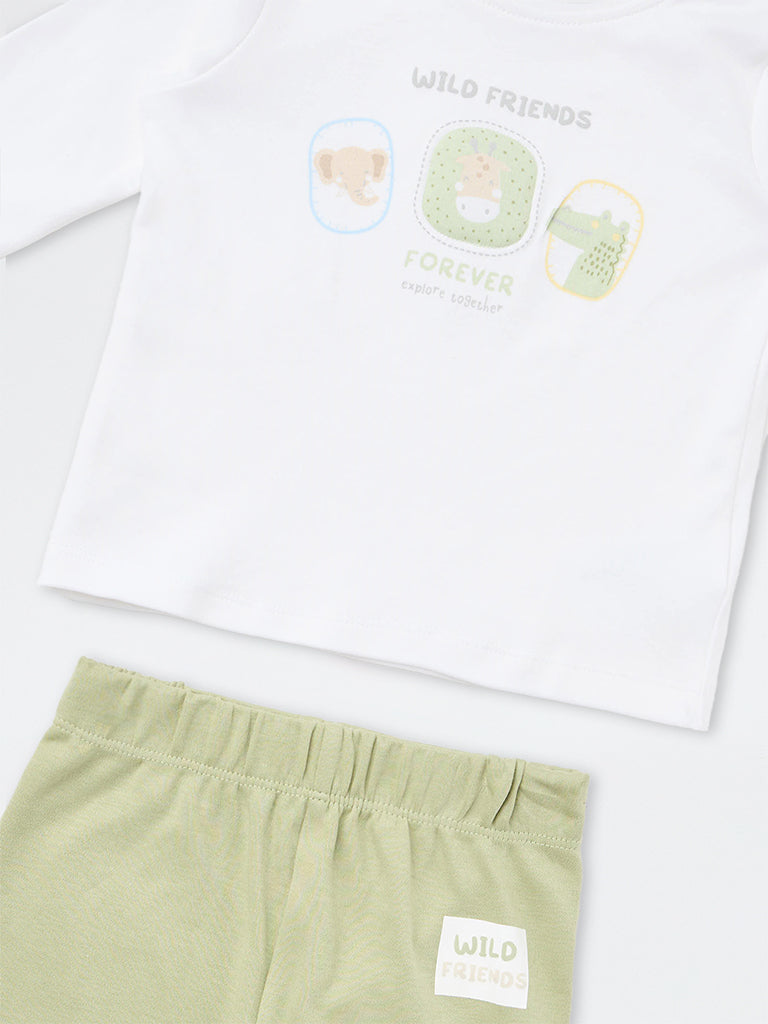 HOP Baby Boys Sage Printed Cotton T-Shirt with Pants Set