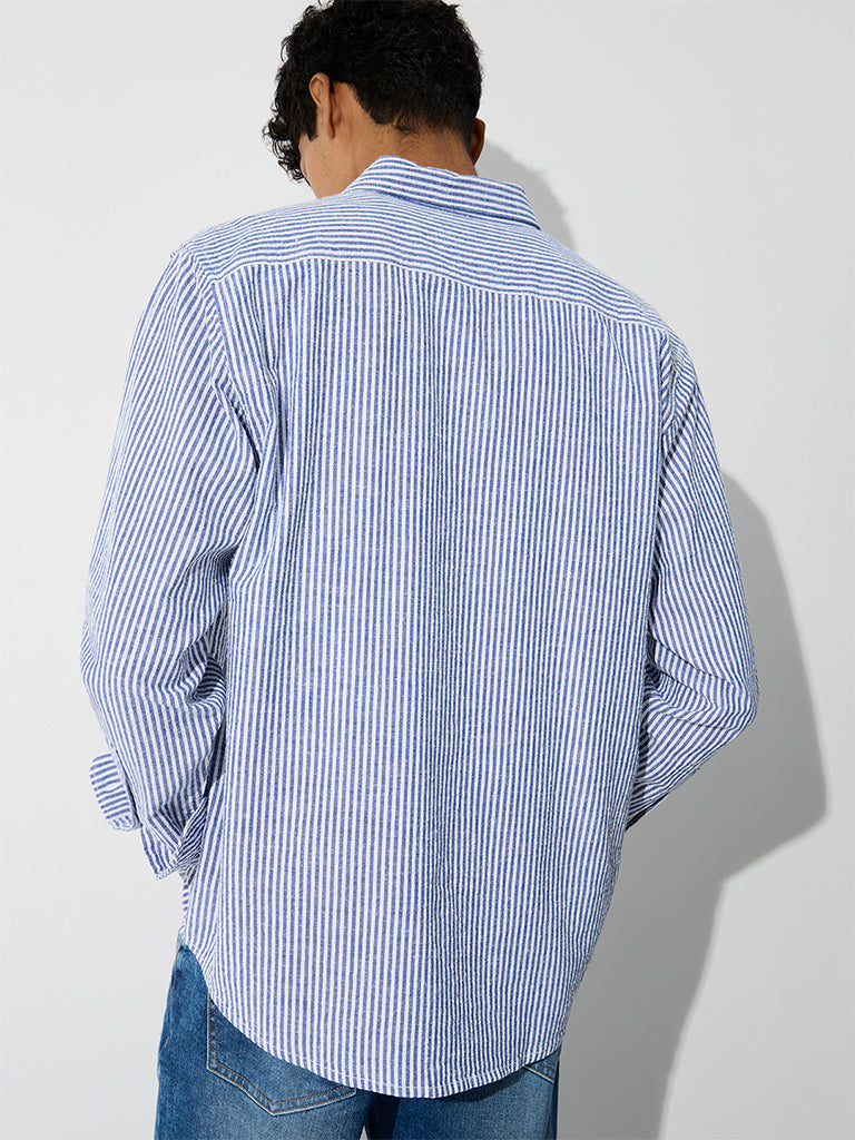 WES Casuals Light Blue Relaxed-Fit Cotton-Blend Shirt