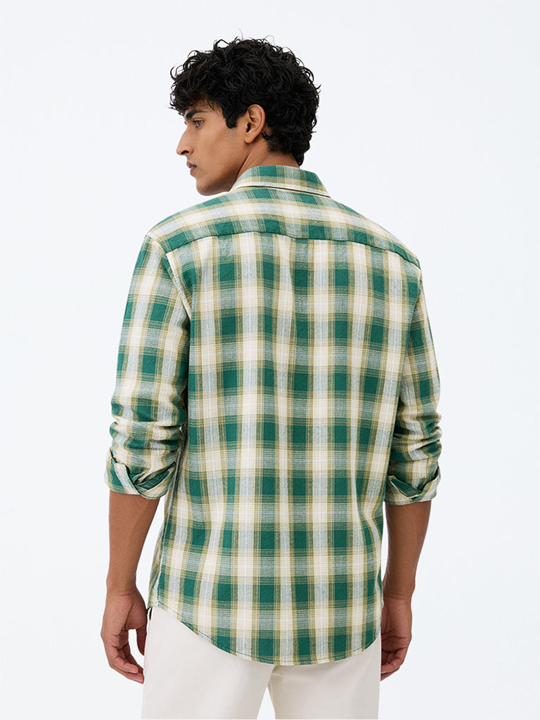 WES Casuals Green Checks Pattern Relaxed-Fit Shirt