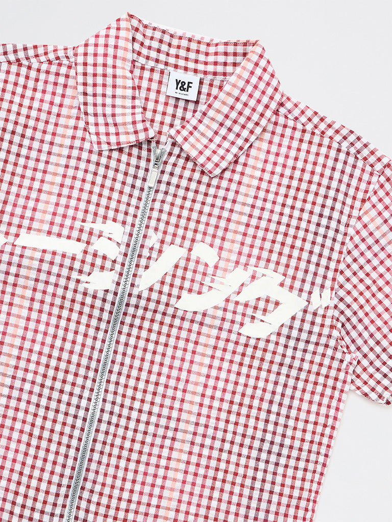 Boys Red Checkered Cotton Shirt