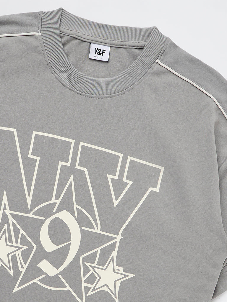 Boys Grey Graphic Printed T-Shirt