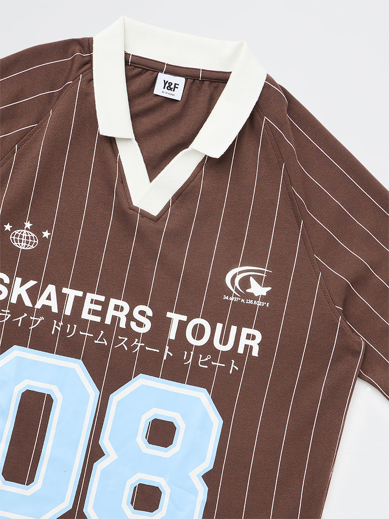 Boys Brown Printed T-Shirt