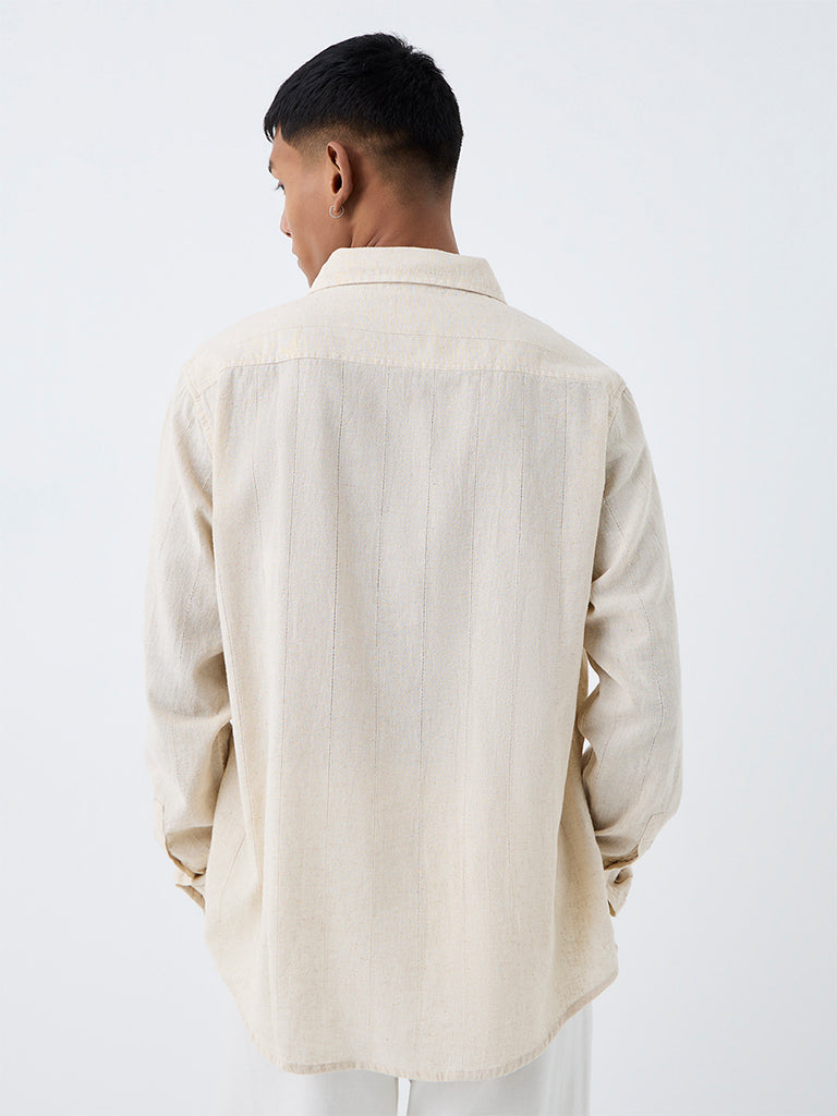 ETA Light Beige Striped Relaxed-Fit Cotton-Blend Shirt