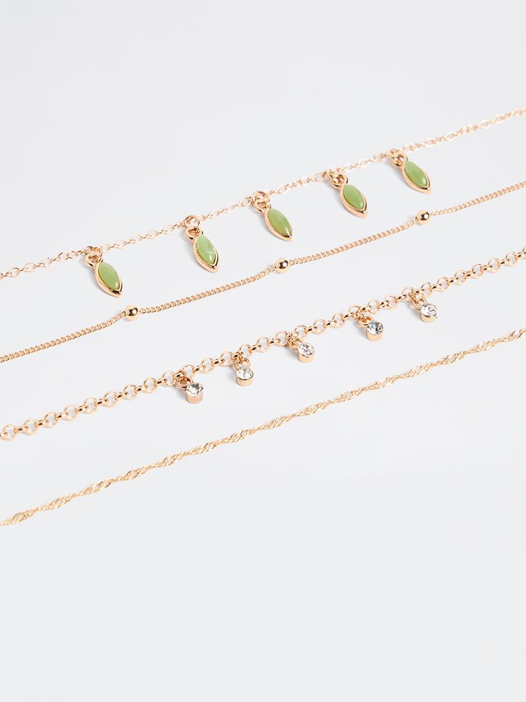 Westside Accessories Gold and Green Multi Chain Bracelet - Pack of 4