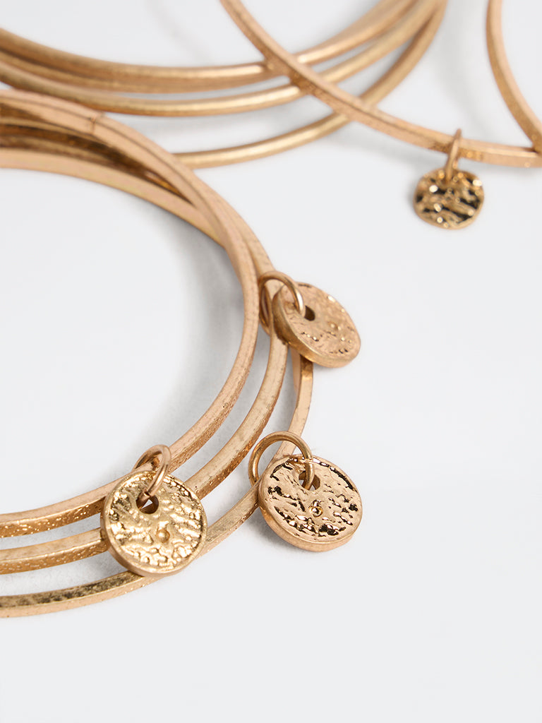 Westside Accessories Gold Coin Charm Thin Bangles - Pack of 9