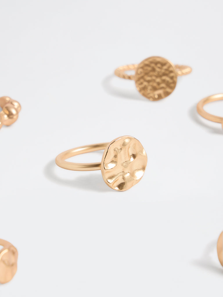 Westside Accessories Gold Textured Multi-Stack Rings - Pack of 6