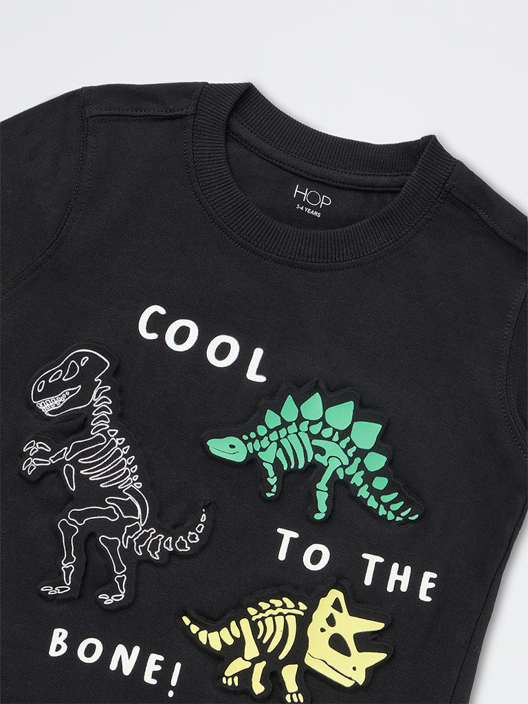 HOP Kids Boys Black Dinosaur-Theme Cotton T-Shirt