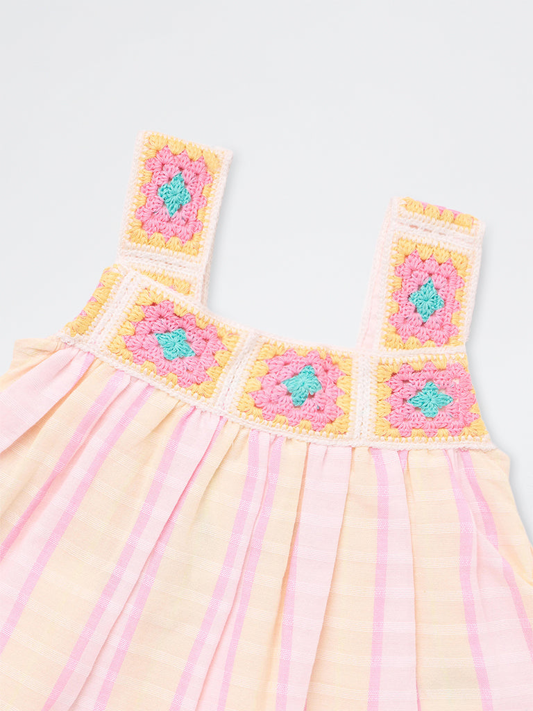 HOP Kids Girls Multicolour Crochet Embroidered Cotton Top