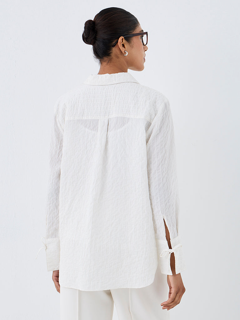 Wardrobe Ivory Self-Striped Cotton-Blend Shirt