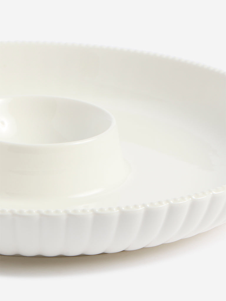 Westside Home White Ribbed Chip and Dip Platter
