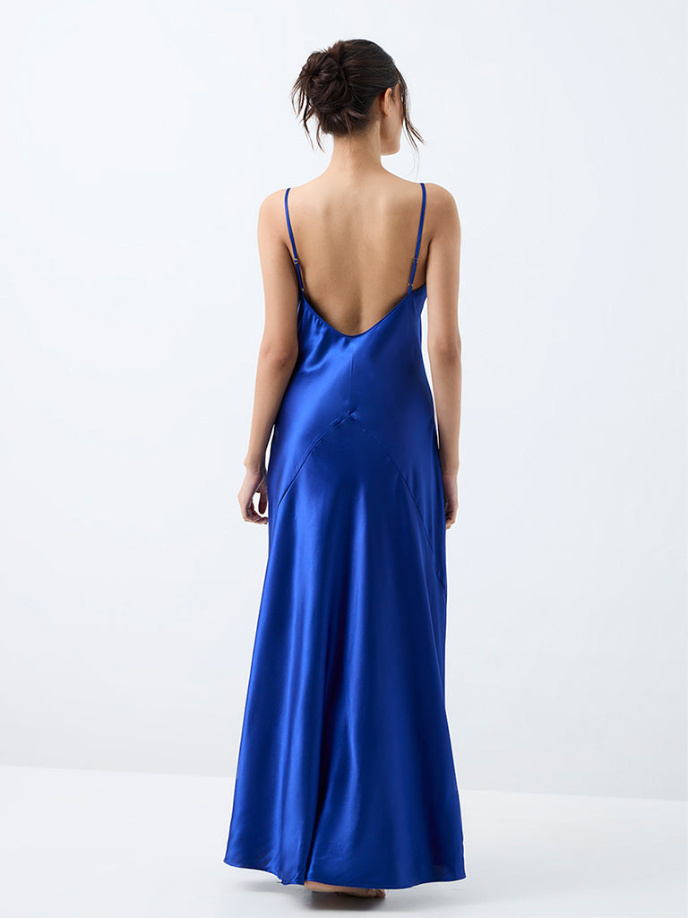 Wunderlove Blue Solid Satin Slip Dress