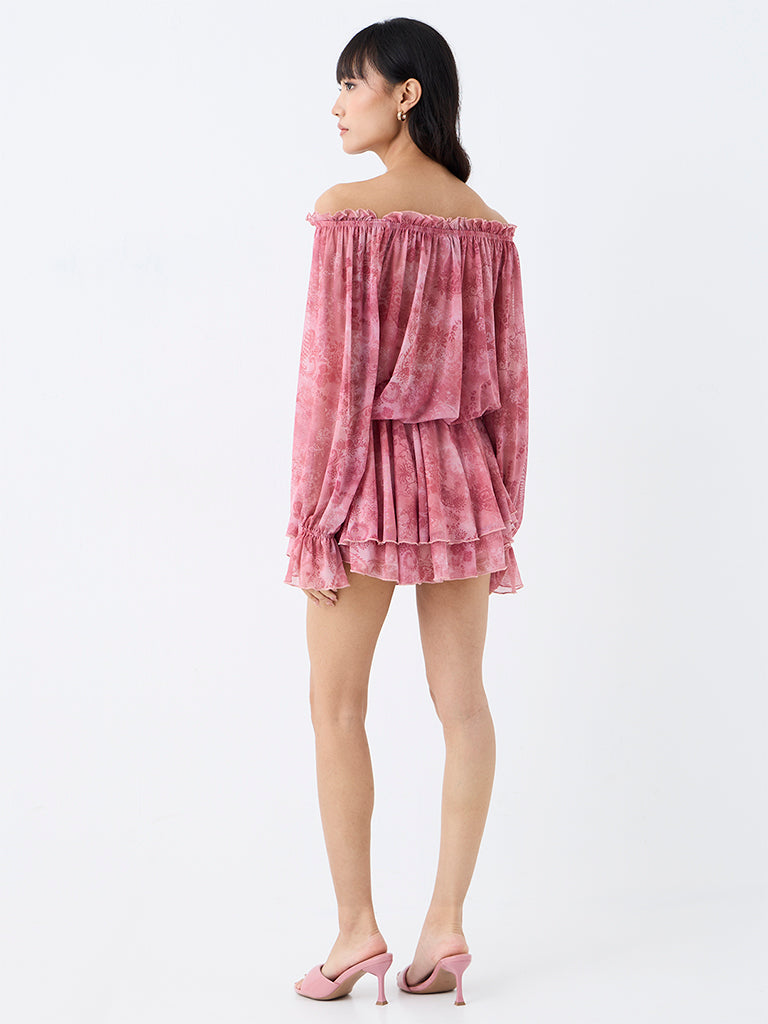 Nuon Pink Paisley Design Off-Shoulder Dress