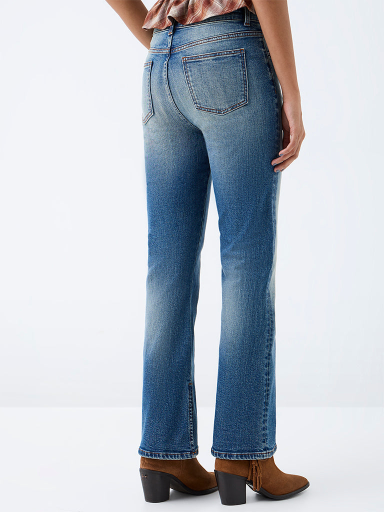 Nuon Blue-Wash High-Waist Flared Fit Jeans