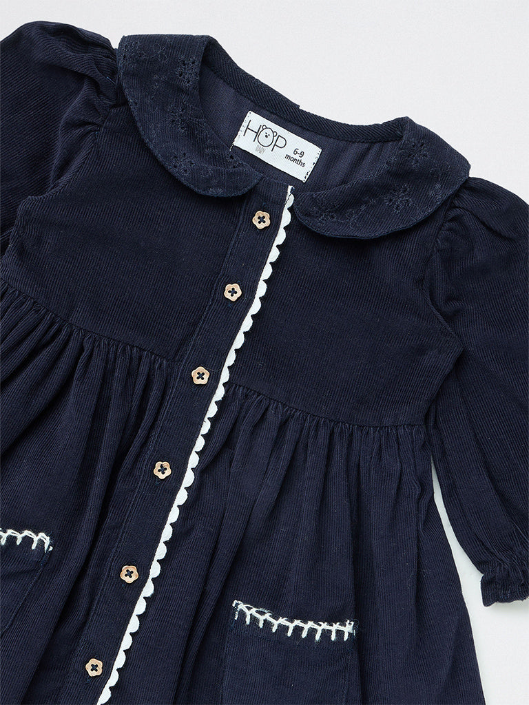 HOP Baby Girls Navy Corduroy Cotton A-Line Dress