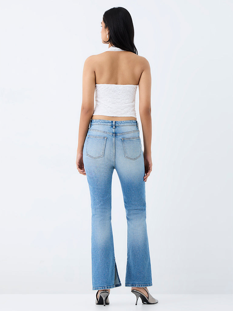 Nuon Light-Blue-Wash High-Waist Flared Fit Jeans