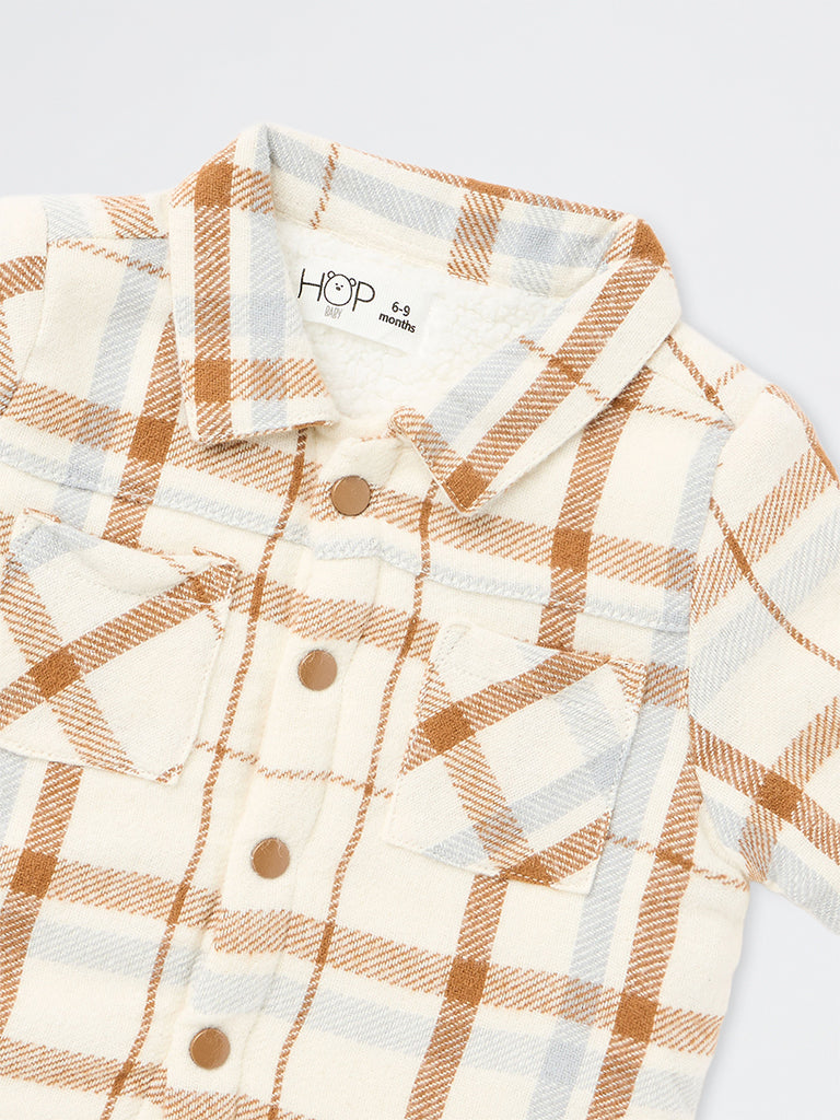HOP Baby Boys Off-White Checkered Cotton Jacket