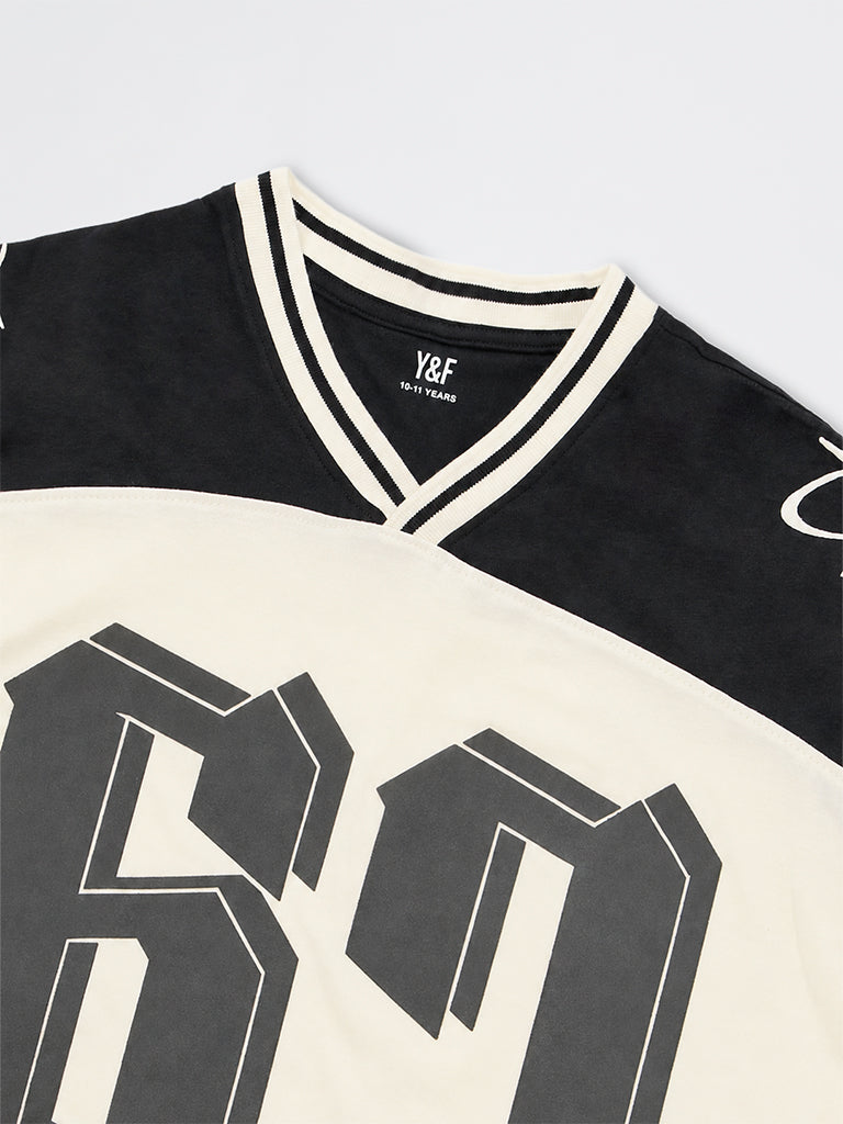 Boys Off-White Colour-Blocked Cotton T-Shirt