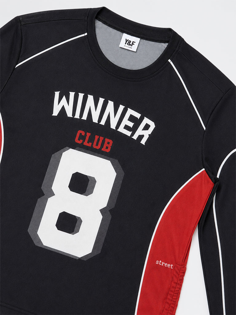 Girls Black Numerical Printed Mesh T-Shirt