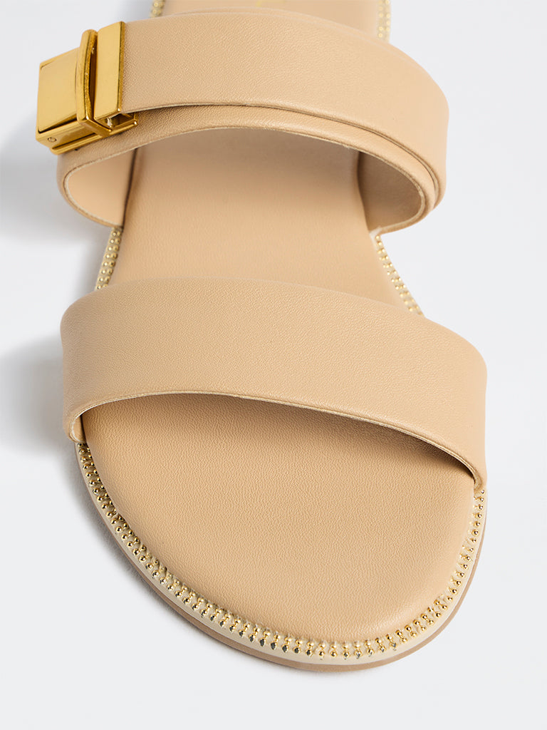 LUNA BLU Beige Turn-Lock Slides