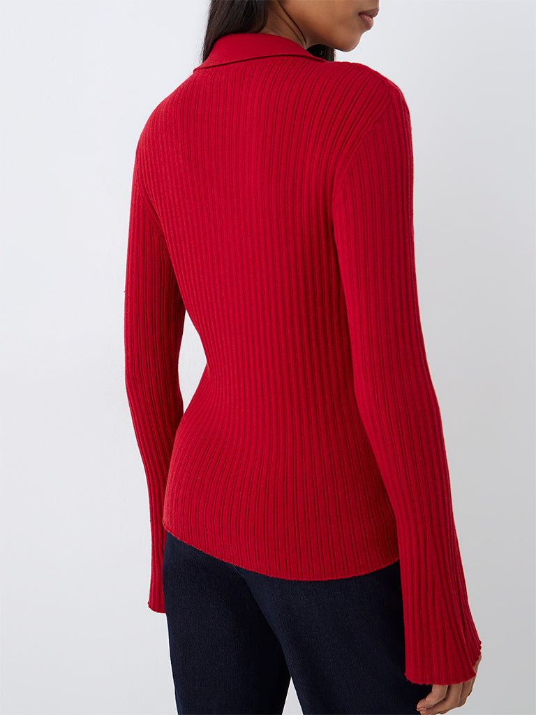 Wardrobe Red Ribbed-Knit Cardigan