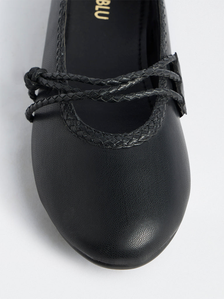 LUNA BLU Black Braided-Strap Mary Jane Shoes