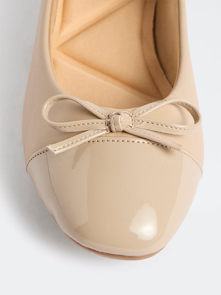 LUNA BLU Light Taupe Bow-Detail Ballerinas