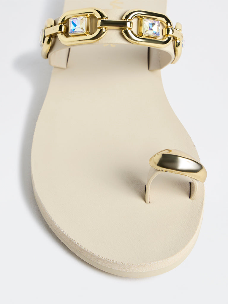 LUNA BLU Ivory Stone-Embellished Toe-Ring Sandals