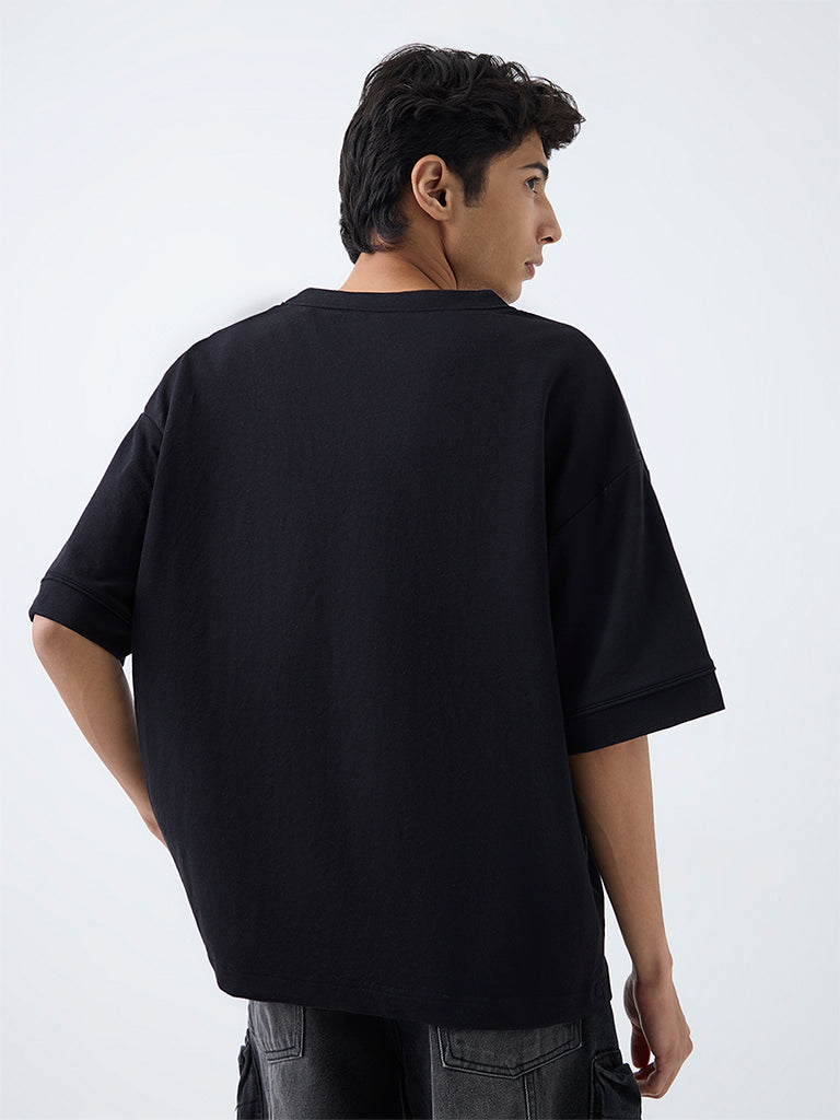 Nuon Black Japanese-Inspired Relaxed-Fit Cotton-Blend Shirt