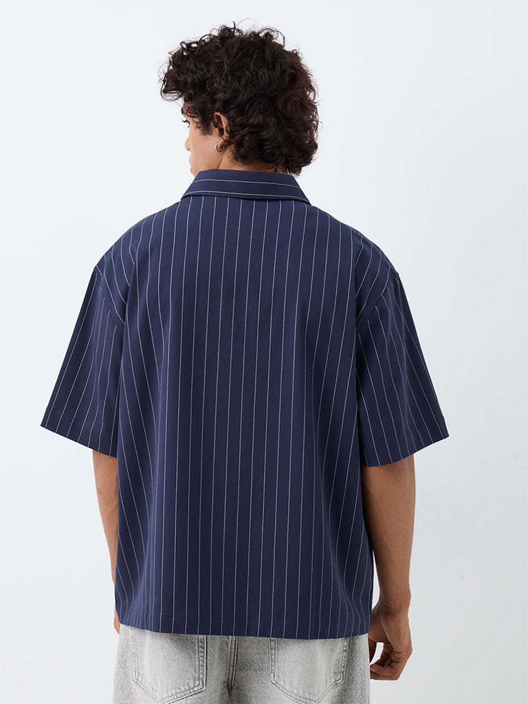 Nuon Navy Striped Relaxed-Fit Cotton Shirt