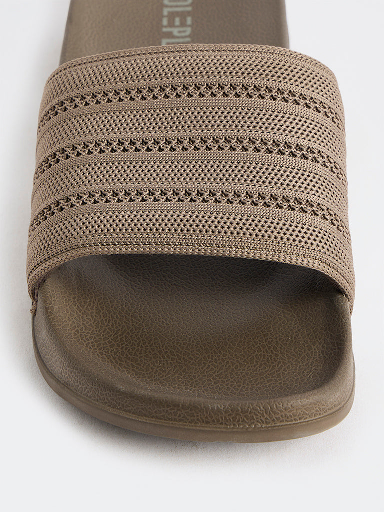 SOLEPLAY Dark Taupe Knit-Textured Pool Slides