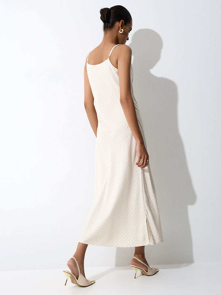 Wardrobe Ivory Striped Cowl-Neck Midi Dress