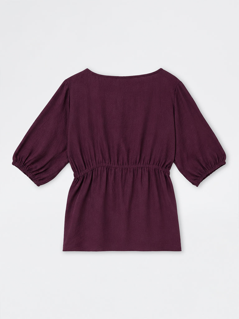 Gia Dark Plum Solid Peplum Blouse