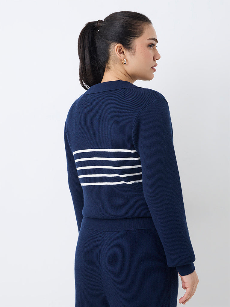 Gia Navy Striped Ribbed-Textured Sweater