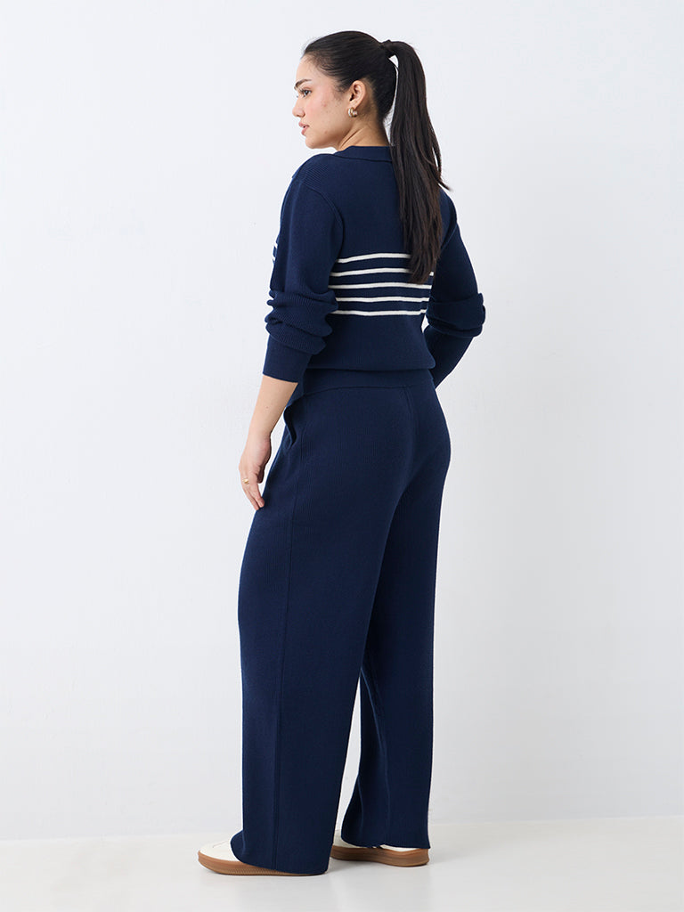 Gia Navy Ribbed High-Rise Pants