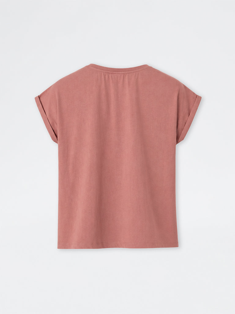 Gia Dusty Pink Floral Pattern Cotton T-Shirt