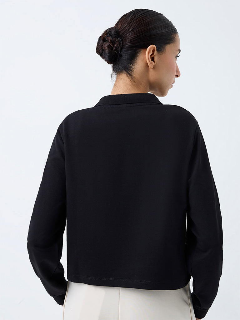 Nuoflexx Black Colour-Blocked Cotton Polo T-Shirt