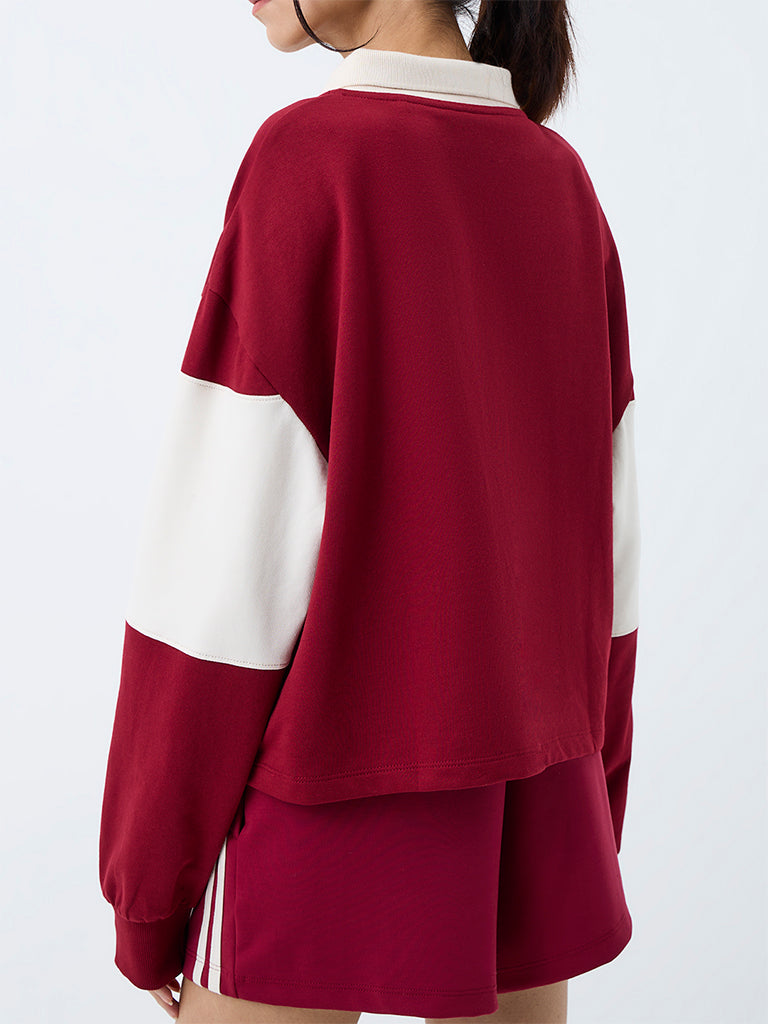 Nuoflexx Red Colour-Blocked Cotton Polo T-Shirt