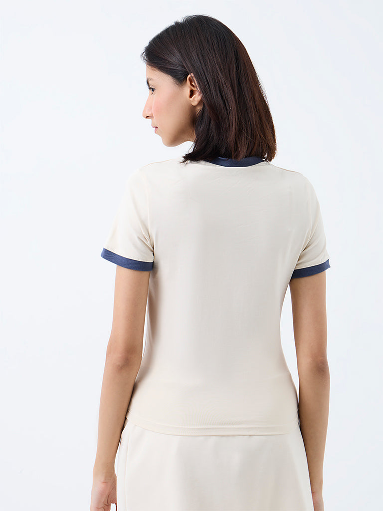 Nuoflexx Off-White Text Design Cotton-Blend T-Shirt